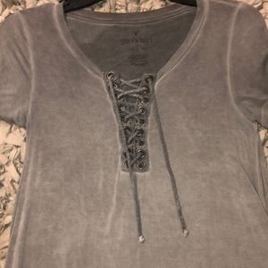 Lace up grey american eagle top